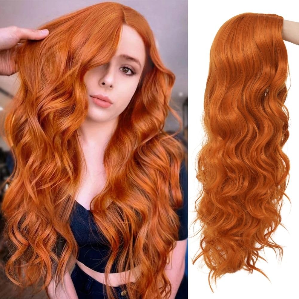 Salaibs Ginger Curly Long Wigs for Women Copper Wavy Middle Part Hair Wig Synthetic Heat Resistant Fiber Wig for Cosplay Halloween Use(Orange) โ image 1