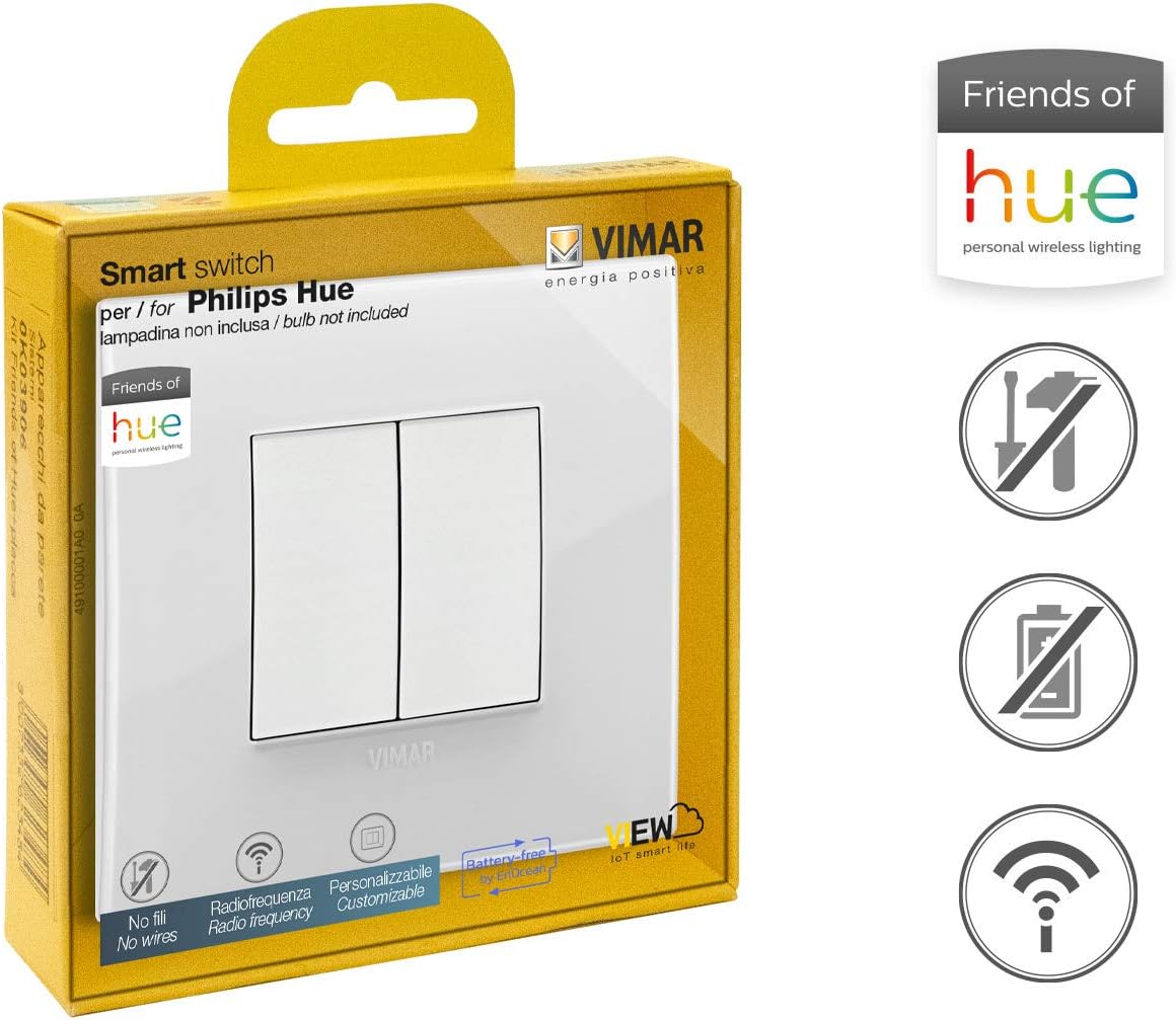 VIMAR 0K03906.05 Arké Classic Friends of Hue Smart Switch Kit, Wireless Light Switch without Battery - Image 4