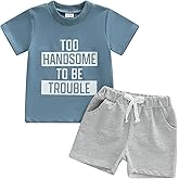 Fernvia Toddler Kids Baby Boy Summer Clothes Sets 1T 2T 3T 4T 5T Letter Print Short Sleeve Tops Elastic Shorts Outfits