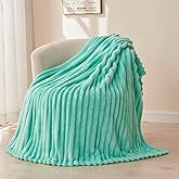 NEWCOSPLAY Super Soft Throw Blanket Aqua Premium Silky Flannel Fleece 3D Ribbed Jacquard Lightweight Bed Blanket All Season Use (Aqua Ribbed, Throw(50"x60"))