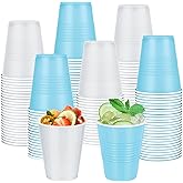 Hauwellter 100 Pcs Blue and White Plastic Cups 12 oz, Bulk Light Blue Disposable Party Graduation Cups for Graduation Bachelorette Wedding Birthday Baby Shower Bridal Theme Party Supplies Decorations