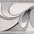 Dundee Deco BD3222 Peel and Stick Abstract Grey Scrolls Wallpaper Border Retro Design, Roll 33 ft. x 4 in. (10m x 10cm), Self Adhesive