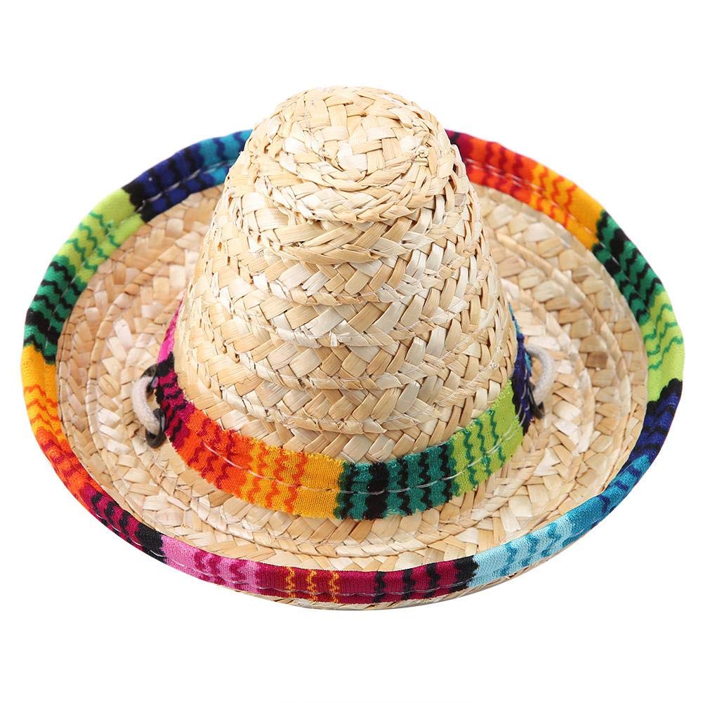 Pssopp Multicolor Mexican Sombrero Hat for Small Dogs and Cats, Straw Material, Adjustable Size, Fiesta Party Decoration