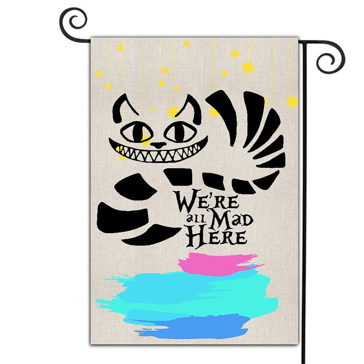 Welcome Garden Flags Double Sided Burlap Decorative House Flag We Are All Mad Here Personalized Seasonal Yard Flag Porch Patio Outdoor Burlap Flag Farmhouse Rustic Flags Home Decor Flag12.5 x 18 Inch