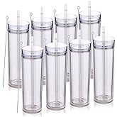 Volhoply 20oz Tumbler with Lid and Straw 8 Pack,Double Wall Plastic Skinny Tumblers Bulk,Reusable Travel Cute Coffee Mug,BPA Free Matte Acrylic Water Cups With Straw for Party,DIY Gifts(Clear,8 Set)
