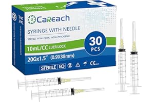 Careach 30 Packs 10mL Syringe with Needle 20 Gauge 1.5inch, Scientific Labs, Measurement, Individually Wrapped