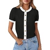 Kistore Womens Summer Casual Short Sleeve Sweater Cardigan Button Down Crew Neck Knitted Crop Cardigan Tops