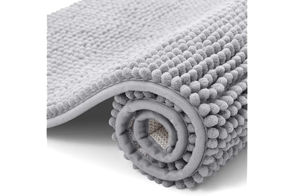 Kitinjoy Non Slip Chenille Bath Mat, Extra Soft Bathroom Mat, Super Absorbent Fluffy Bath Mats for Bathroom, Machine-Washable