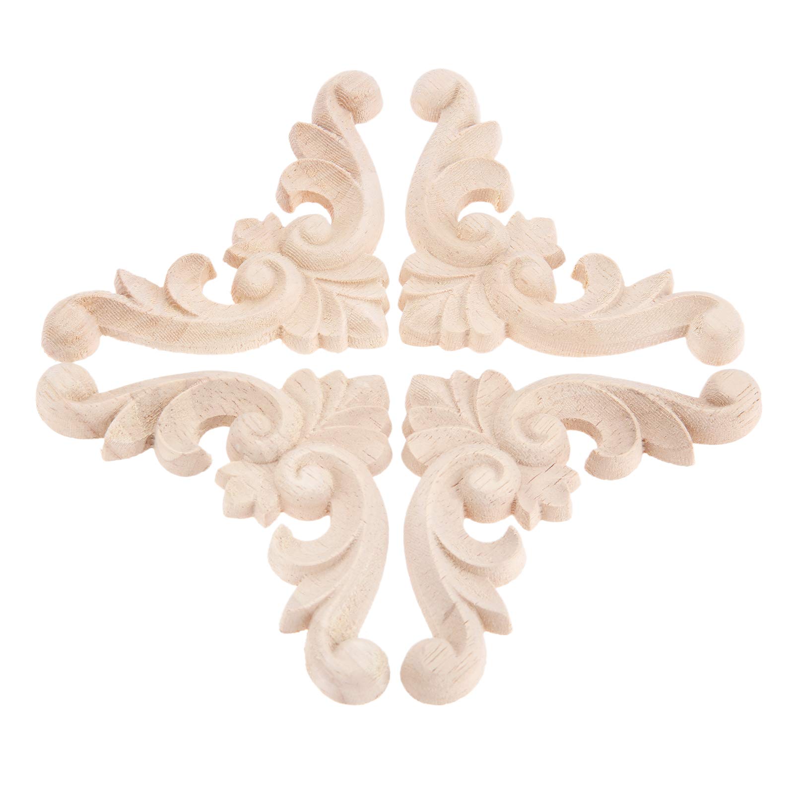 MUXSAM 4Pcs Wood Carved Corner Decal Onlay Applique Unpainted Decoration for Wall Door Furniture 7cm
