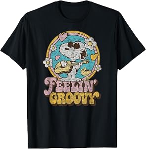 Peanuts Feelin' Groovy Snoopy and Woodstock Funny Graphic Tees T Shirts