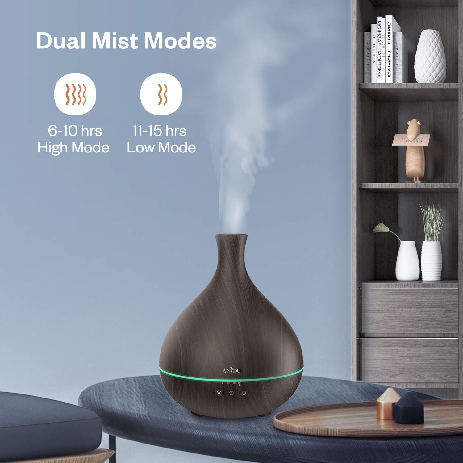 Essential Oil Diffuser, Anjou 500ml BPA Free Cool Mist Humidifier Wood Grain Aromatherapy Diffuser with 7 Color Changing Night for 12hrs of Continuous Quiet Diffuser Aroma (Brown): Home & Kitchen