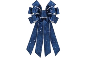 HYING Large Christmas Bows for Wreath, Navy Blue Velvet Wreath Bow Winter Holiday Tree Topper Bows Ornaments for Front Door New Year Christmas Party Decoration Supplies
