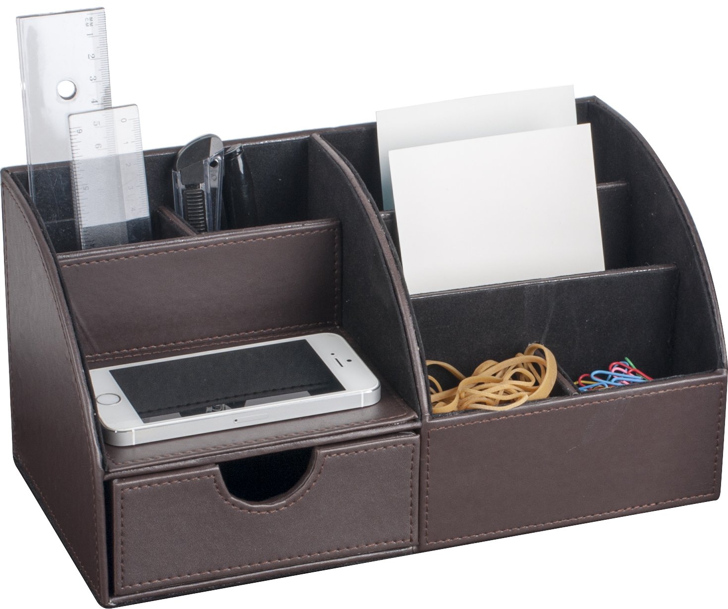 PAVO Premium Large PU Leather Desk Organiser - Brown