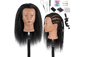 FCHLHFC Mannequin Head 100% Real Human Hair 18" Mannequin Head Human Hair Cosmetology Doll Head for Hairdresser Practice Braiding Styling Curling Cutting Display (Black Hair)
