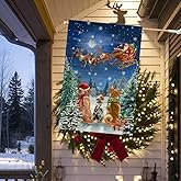 RABUSOFA Christmas House Flag 28x40 Inch Double Sided,Santa Claus Sleigh Reindeer Dog Christmas Decorations Tree Winter Farmhouse Yard Outdoor Decorative Flag Large Blue