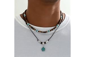 2-Piece Boho Necklace Collection - Natural Tiger Eye and Turquoise Beads with Coconut Shell, Adjustable Design Gifts