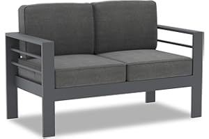 Vakollia Modern Aluminum Outdoor Patio Loveseat 2 seat Sofa with Olefin Cushions