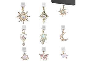 8pcs Aesthetic Dust Plug Charms, Vintage Fantasy Star Moon Sun Heart Butterfly Pendant Y2K Type C & USB-C Charging Port Cover