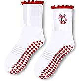 Etercycle Pilates Socks for Women, Cute Embroidery Pattern Yoga Grip Socks, Soft Cotton Crew Grippy Sock for Barre Workout