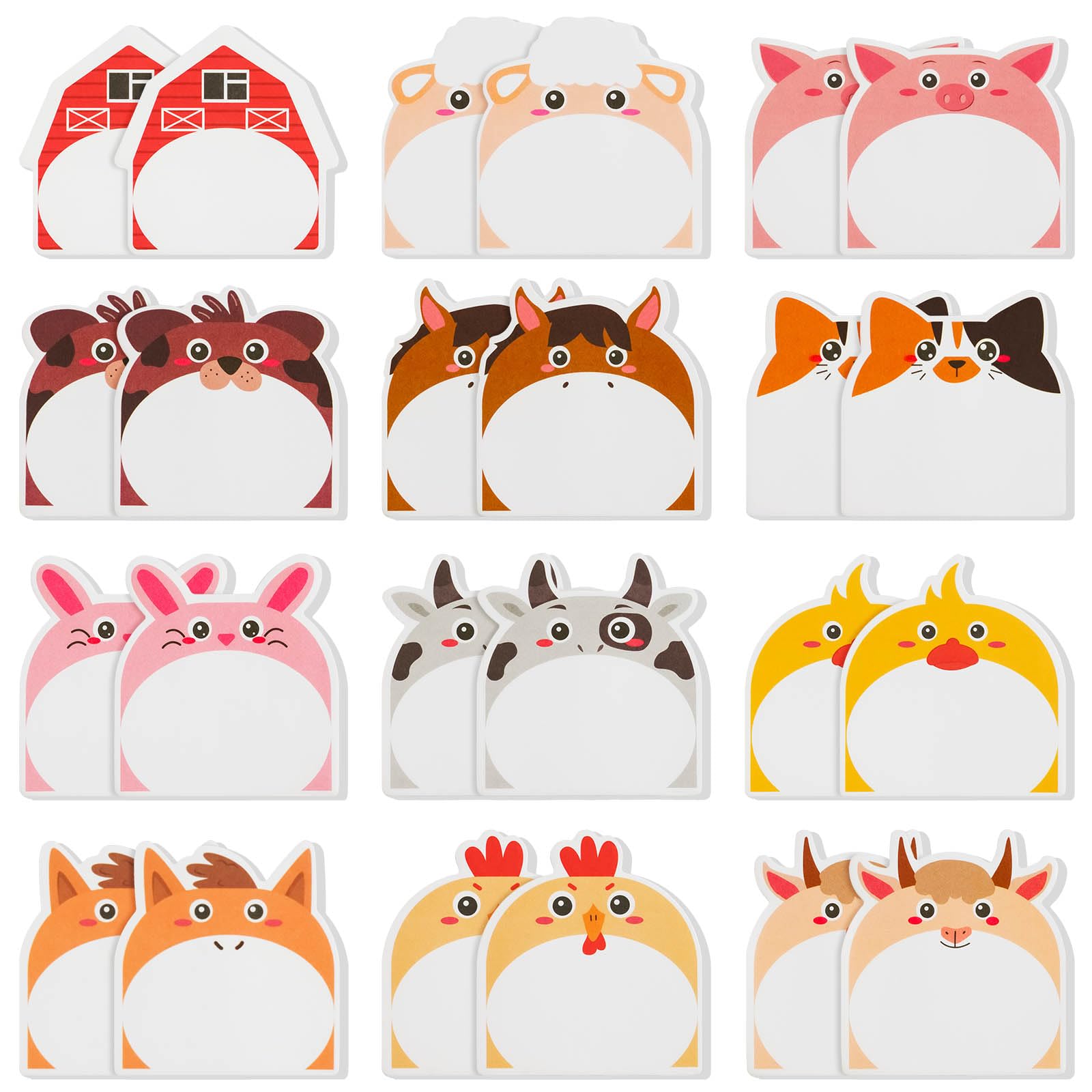 OFFCUP Cartoon Animal Sticky Notes, 24 Pack 12 Styles Cute Sticky Notes Set, 720pcs Sticky Notes for Party Bags Cartoon Message Note for School Office Memo Pupils Children Gifts Party Bags Filler (B)