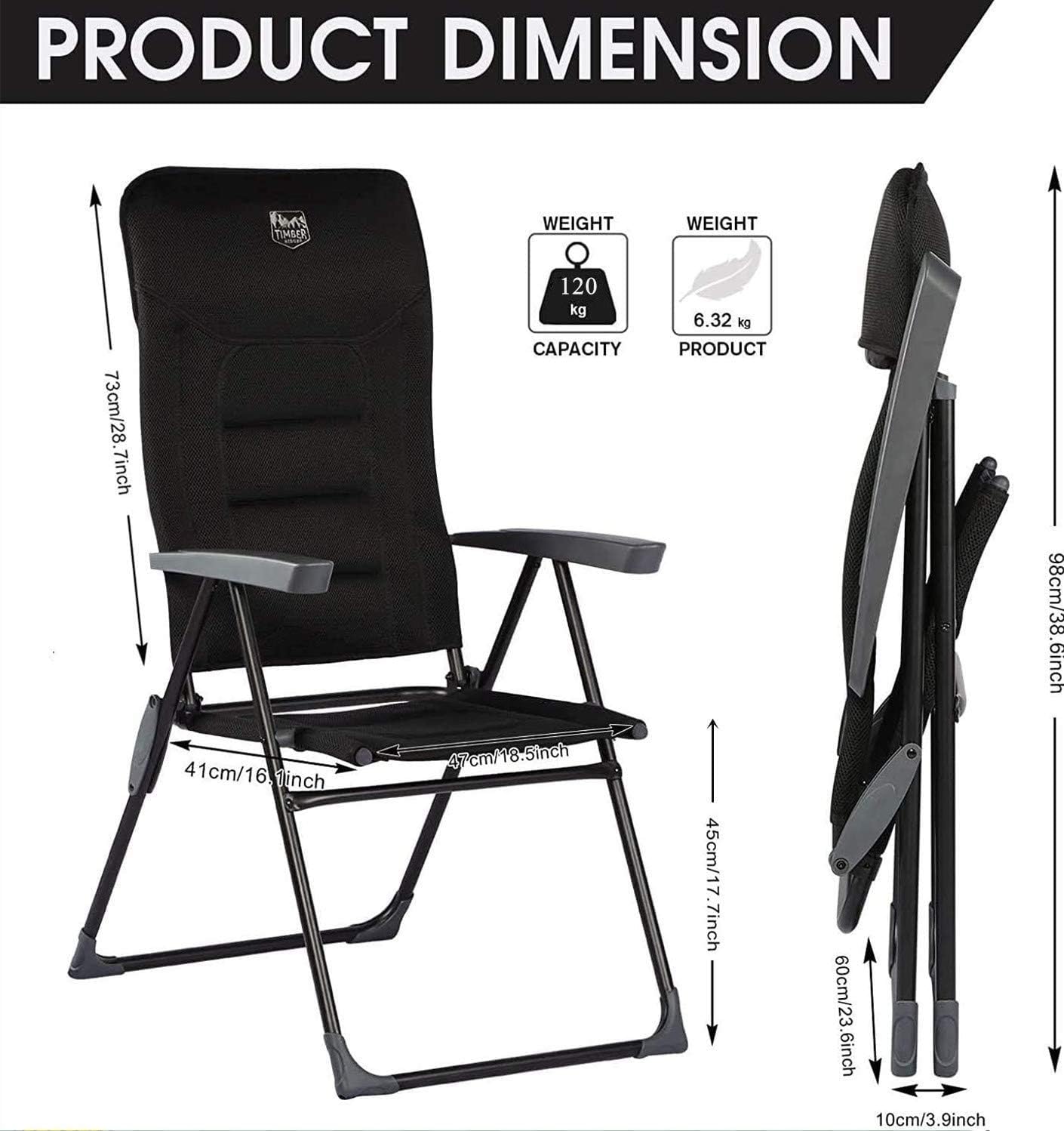 Timber Ridge Folding Garden Chair High Back Aluminium 7Position