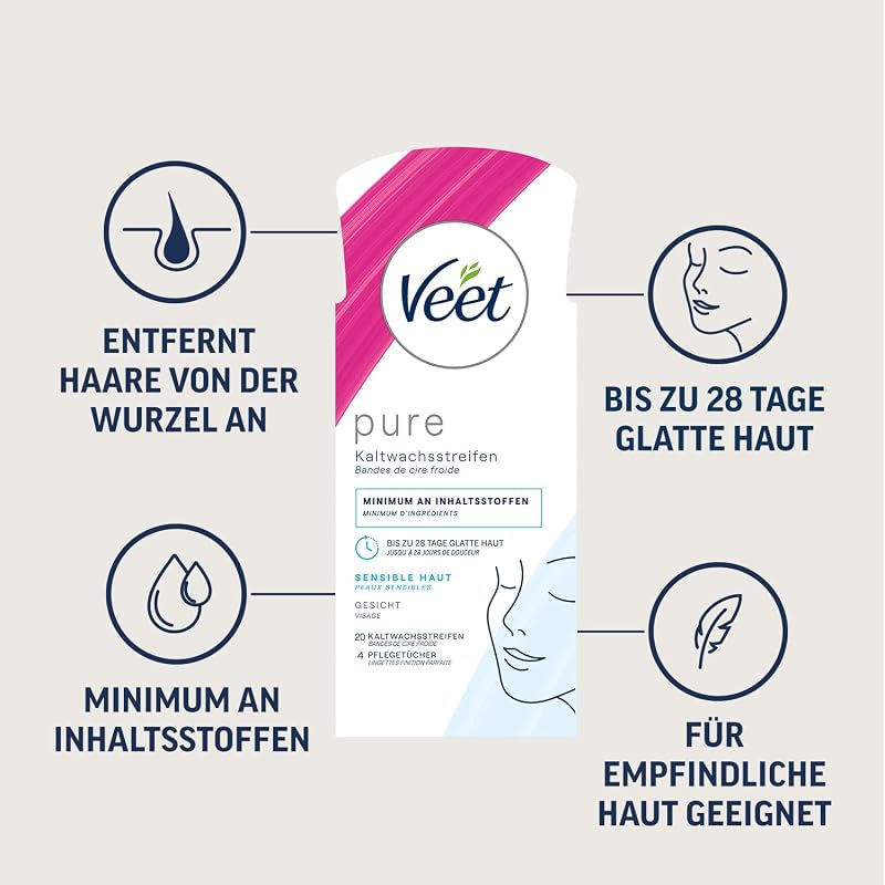 Pure Kaltwachsstreifen Gesicht für sensible Haut, 20 Stück