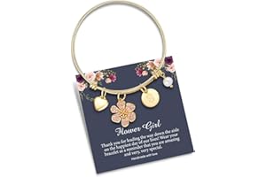 IEFLIFE Flower Girl Gifts, 14K Gold Plated Disc Initial Charms Bracelet Wedding Gifts for Girls Stainless Steel Little Girl Letter Bangle Bracelets Flower Girl Gifts from Bride