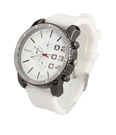 ShoppeWatch Mens White Wrist Watch 50mm Big Face White Band Unisex Reloj para Hombre SW1091WH