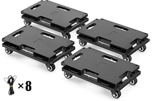 SOLEJAZZ Moving Furniture Dolly Connectable, 440 LBS Capacity Piano Moving Dolly, Heavy Duty 4 Wheel Moving Cart for Moving Heavy Furniture, Black, 4 Pack