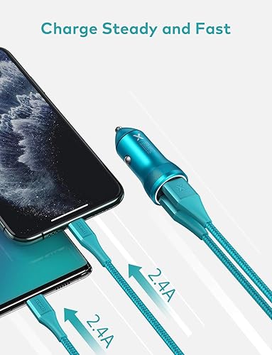 Xcentz Car Charger, Mini Metal 2-USB 24W Car Charger