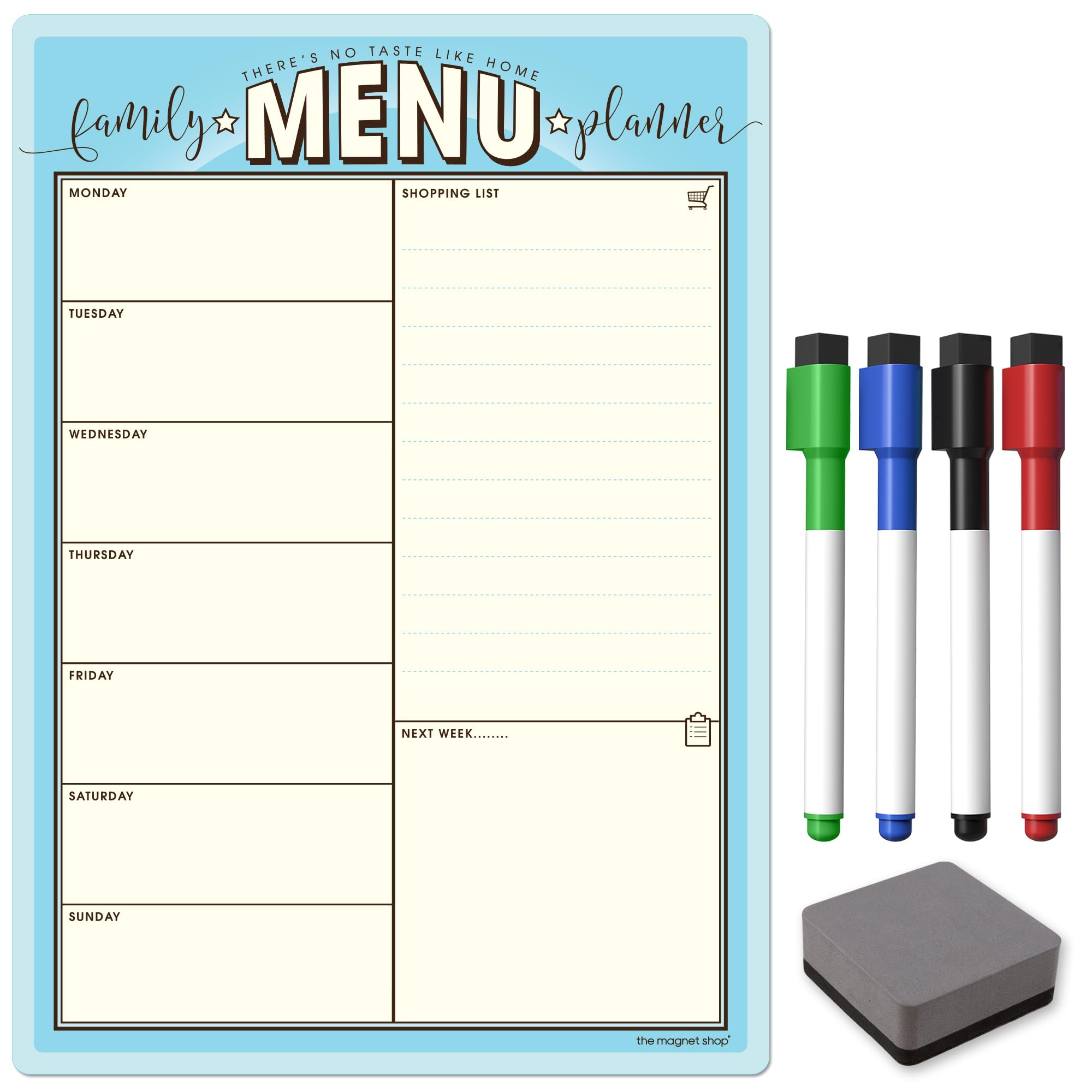TMS A4 Family Planner Whiteboard for Fridge | Magnetic Weekly Meal Planner and Calendar | use for Food Prep, Shopping Lists and Reminders | Dry Wipe Memo Board for Kitchen | Made in the UK [30 x 21cm]