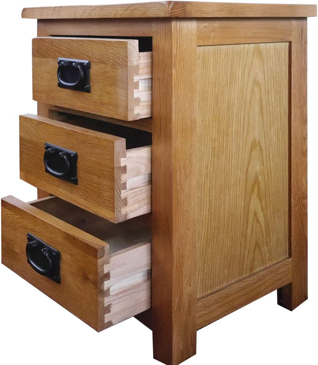 Aurotrice OAK Bedside Table 3 Drawers, NC Paint Cabinet, OAK MDF Board & Hardwood W:42 D:32 H:56 CM, Light Brown, 42 x 32 x 56cm - Image 3