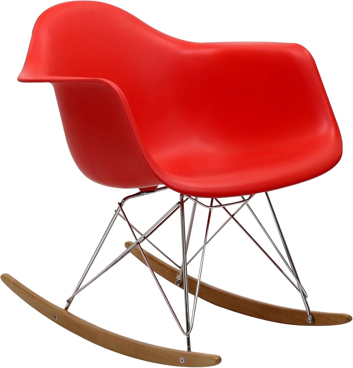 Modway Rocker Mid-Century Modern Molded Plastic Living Room Lounge Chair Rocker in Red