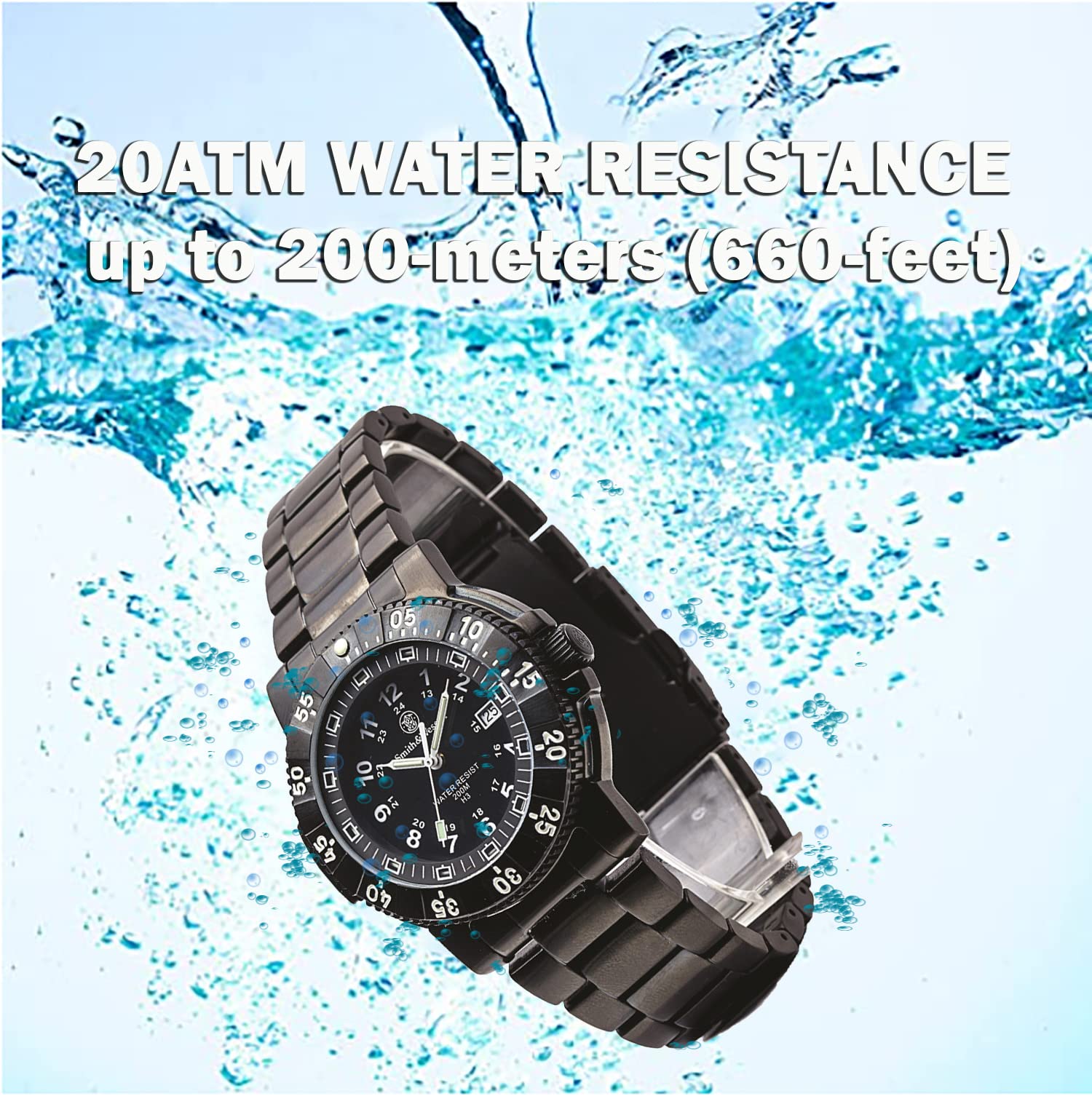Smith & Wesson 357 Series Swiss Tritium H3 Tactical Military Watch, 20ATM Waterproof Men's Diver Tiempeice with Analog Display, 45mm Field Watch with Rubber Strap, Swiss Parts, Thailand Movement