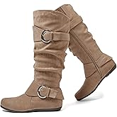 Luoika Women's Extra Wide Calf Knee High Slouchy Boots, Wide Width Tall Boots with Flat Heel Side Zipper.