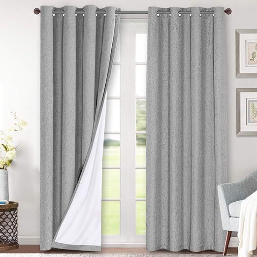 Amazon Com Linen Blackout Curtains 96 Inches Long 100 Total Blackout Heavy Duty Draperies For Bedroom Living Room Thermal Insulated Textured Functional Window Treatment Anti Rust Grommet Dove Gray 2 Panels Kitchen Dining
