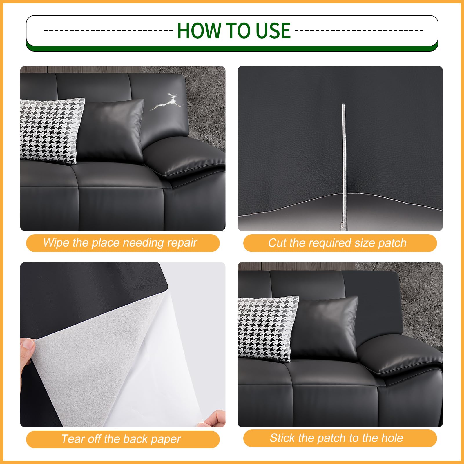 Leather Repair Patch 17X79 inch Large Self-Adhesive Leather Repair Tape Kit, Reupholster Leather Patches for Furniture Couch Chairs Car Seat (Black, 17x79 inch)