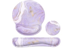 G JGOO Ergonomic Mouse Pad with Wrist Rest and Keyboard Wrist Rest, Memory Foam Wrist Rest for Computer Keyboard, Easy Typing, Pain Relief, Mouse Pad Wrist Support for Gaming,Office, Laptop, Purple Marble