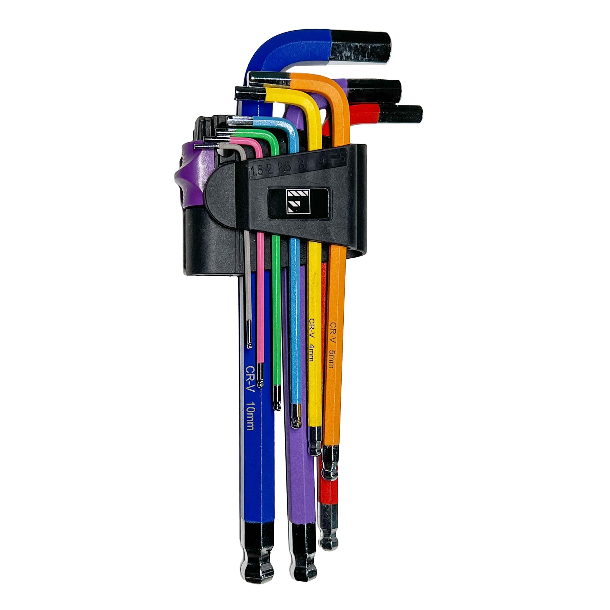 Filmsticks 9-Piece Metric Hex Key Allen Key Set, Chrome Vanadium Steel, Colour-Coded Non-Slip Finish, Ball End Long Arm, Folding Holder with Attachment Loop