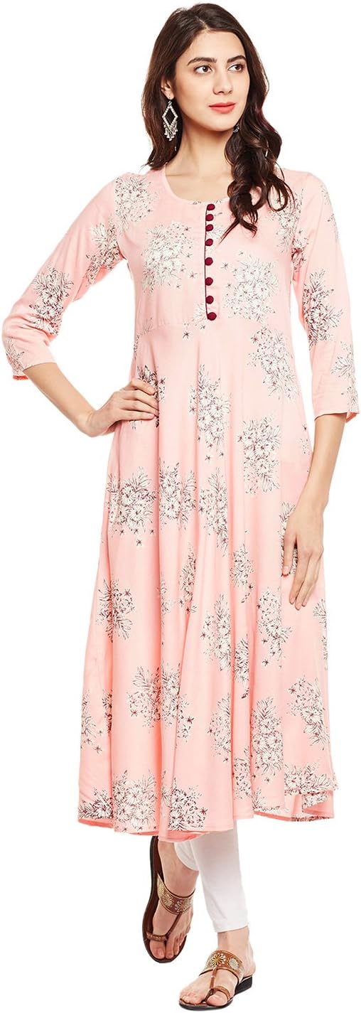 Tissu Rayon Floral Printed Flared Kurta with Front Buttons
