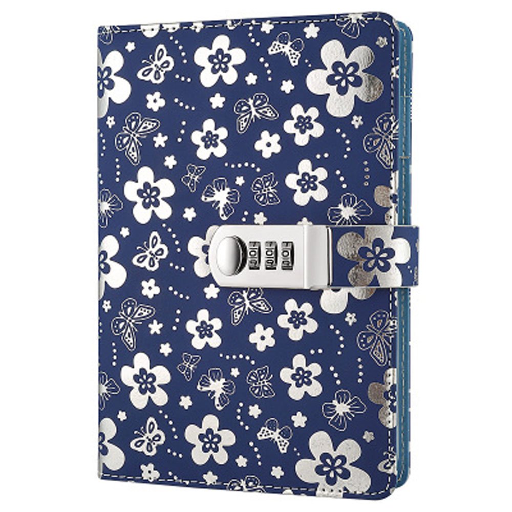Yakri Stationery Notebook Password with Lock Diary Book Creative Password Diary Handbook Notepad Locking Journal Diary TPN102 (Silver Flowers)
