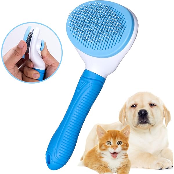 Pet Grooming Slicker Brush - Auto-Clean, Round-Tip Bristles For Dogs, Cats, Rabbits & Goats
