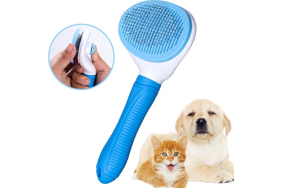 Aogeili Self Cleaning Slicker Brush, Skin Friendly Deshedding Grooming Tool for Dogs, Cats & Bunny, One-Click Release Removes