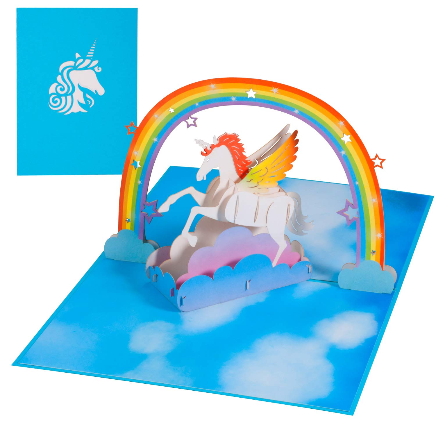 3D Greeting Cards,Unicorn Pop up Card with Rainbow and Blue Sky,Birthday Card,Graduation Card,Congratulation Card,Folded Card with Envelope โ image 1