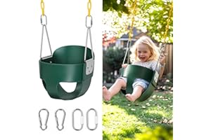 LITTLE DOVE High Back Full Bucket, Toddler Swing with Coated Chains & Triangle Dip Pinch Protection for Safety, Baby Swing Outdoor with Locking Buckles, Toddler Bucket Swing for Backyard, Playground, Green