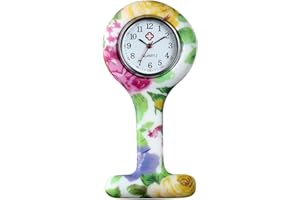 LANCARDO Women Girls Nurse Watches Hygienic Lapel Pin-on Brooch Flower Silicone Cover Medical Doctor Paramedic Hanging Fob Watch