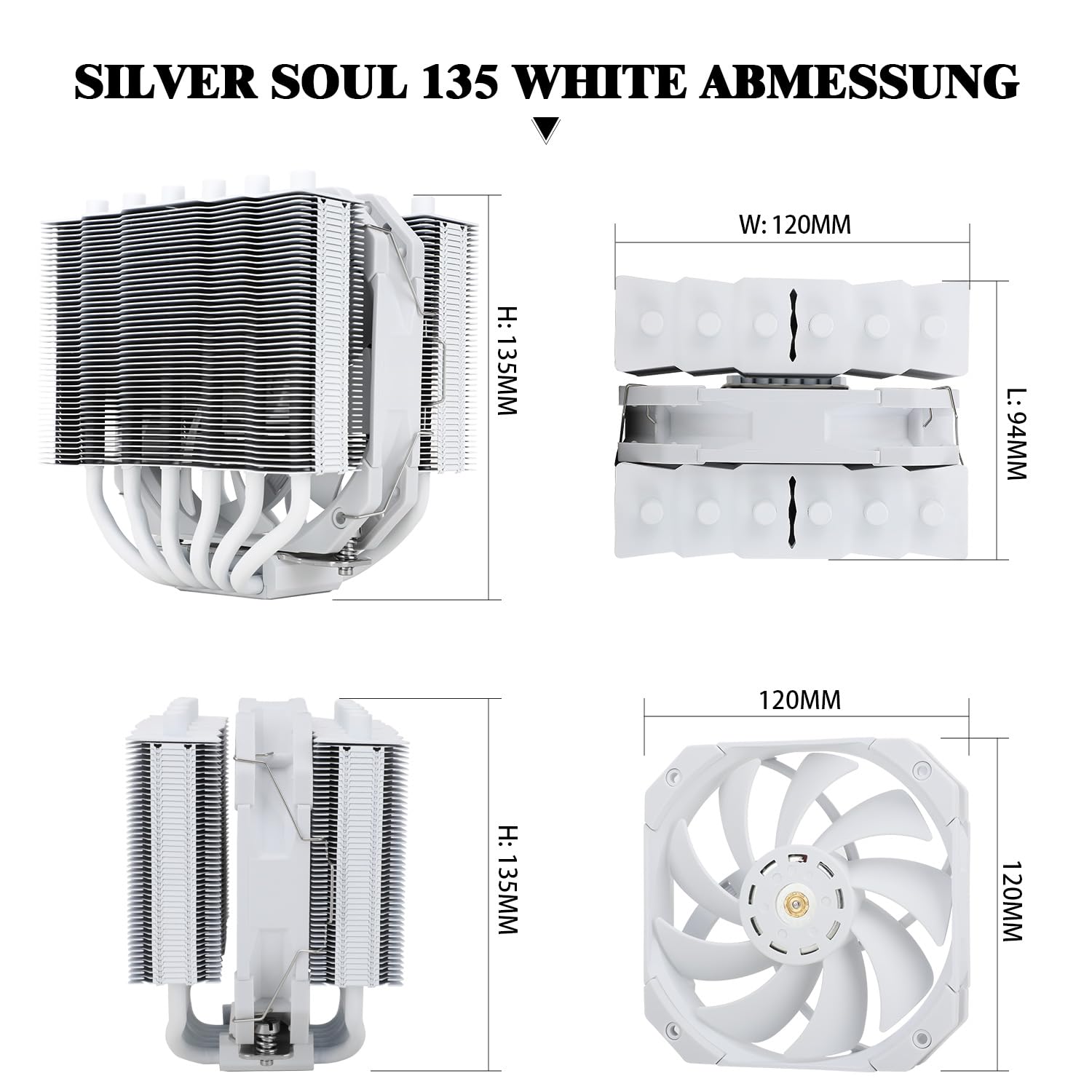 Thermalright Silver Soul 135 White Dual Tower CPU Air Cooler, 6x6mm Heat Pipes, TL-D12PRO-W PWM Fan, Aluminium Heatsink Cover, AGHP Technology, for AMD AM4/Intel 1700/1150/1151/1200/2011/2066/AM5