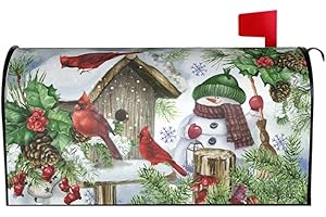 Aytipun Winter Mailbox Covers Magnetic Standard Size 18x21 Christmas Cabin Birds Snowman Snowflakes Print Xmas Decorative Mailbox Wrap Cover Holiday Decorations Outdoor Home Patio Garden Decor