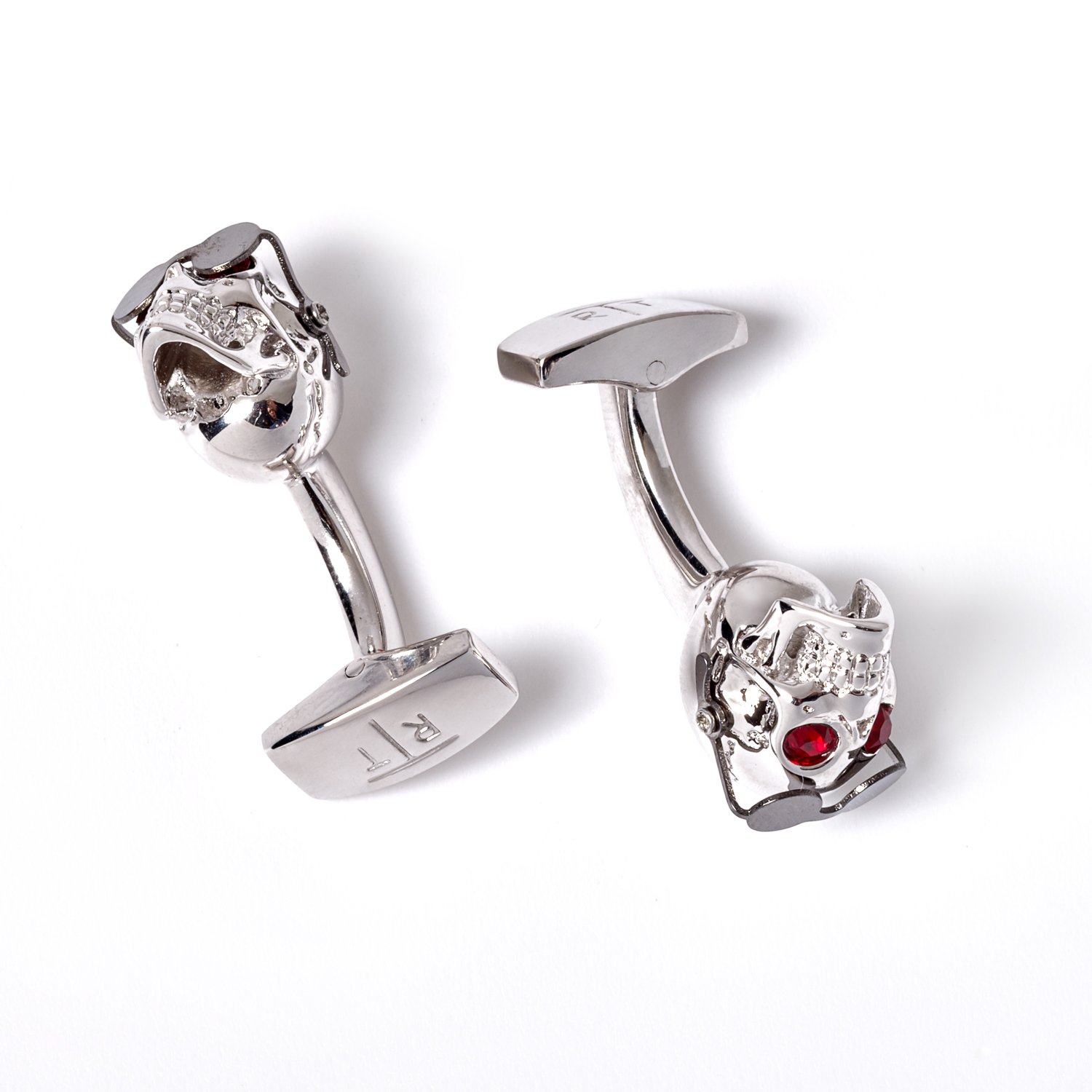 Mechanical Aviator Skull Cufflink With Gunmetal Sunglasses Rhodium