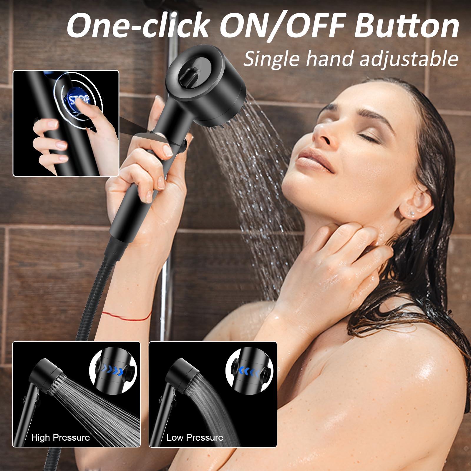 Luxsego High Pressure Shower Heads with Handheld Sprayer, Filtered Shower Head Soften Hard Water with Scalp Massager for Skin & Hair Care, 3 Settings Multi Functional Detachable Shower Head (Black)